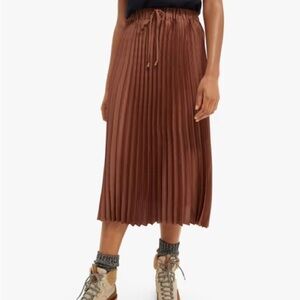 SCOTCH AND SODA brown pleated midi skirt with drawstring (L)